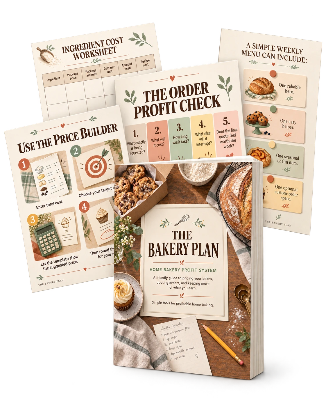 The complete Home Bakery Profit System with its illustrated pricing and order-planning pages